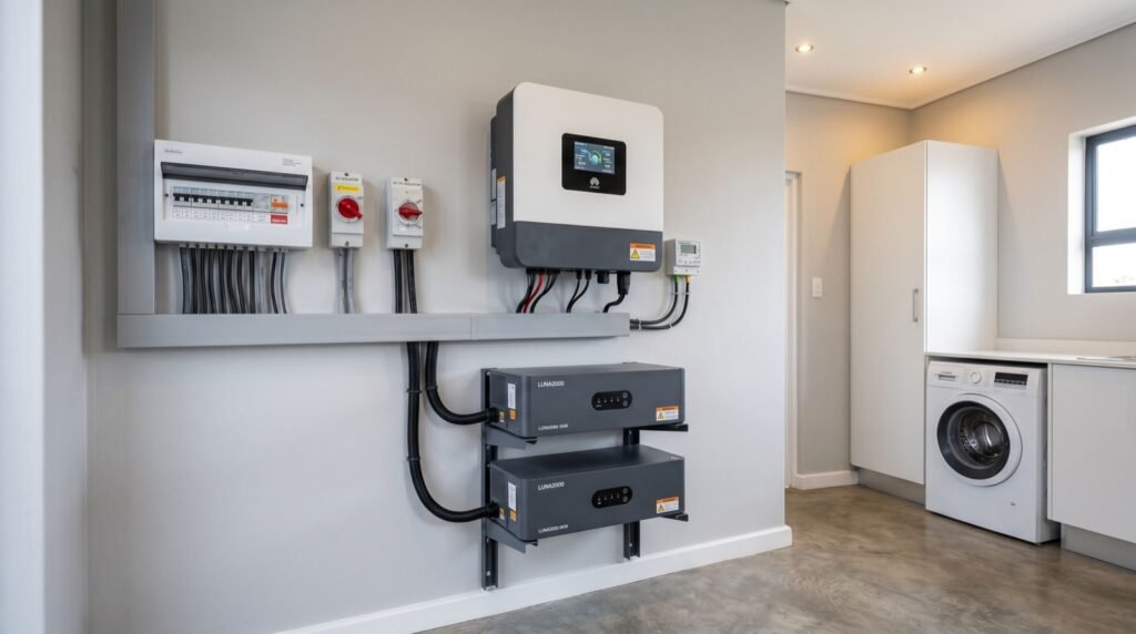 Solar inverter and battery storage system on a wall